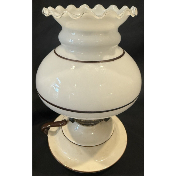 Vintage Lamplight Farms Oil Lamp Shade Stoneware Pottery Milk Glass Brown Ruffle - Picture 3 of 15